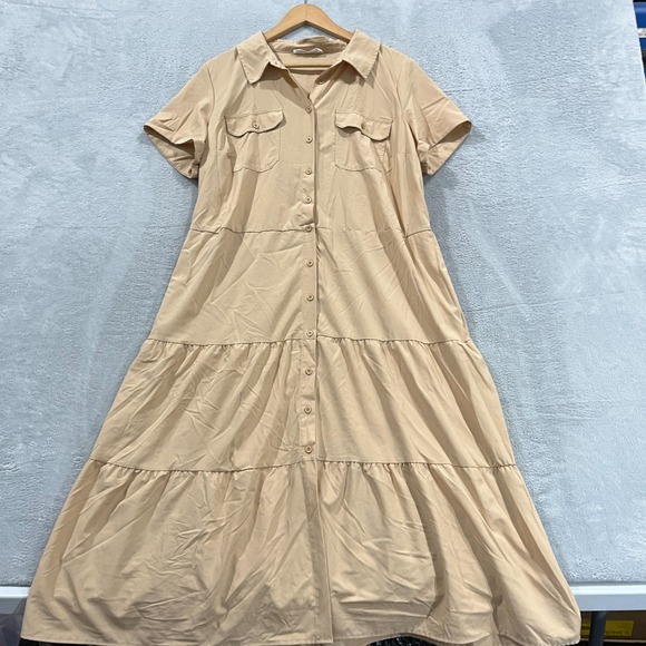 Lucky Brand Maxi Dress 1X Boho Hippie Collared Preppy Church Modest Lagenlook - Picture 1 of 10